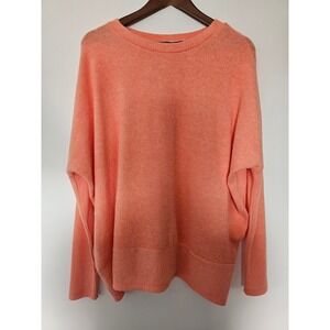 Cozy Peach HT Textured Knit Pullover Womens Medium Coral Ribbed Sleeve HT-2210D4